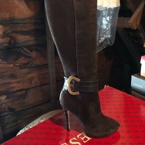 Knee high brown suede boots